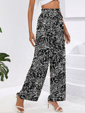 Chiclily Women Wide Leg Pants with Pockets High Waist Loose Belt Flowy Casual Trousers