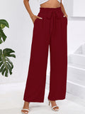 Chiclily Women Wide Leg Pants with Pockets High Waist Loose Belt Flowy Casual Trousers