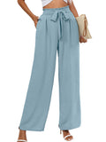 Moodclo Women's Wide Leg Pants with Pockets Lightweight High Waisted Adjustable Tie Knot