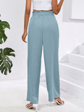 Chiclily Women Wide Leg Pants with Pockets High Waist Loose Belt Flowy Casual Trousers