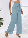 Chiclily Women Wide Leg Pants with Pockets High Waist Loose Belt Flowy Casual Trousers