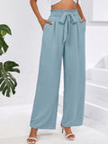 Chiclily Women Wide Leg Pants with Pockets High Waist Loose Belt Flowy Casual Trousers