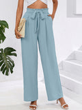 Chiclily Women Wide Leg Pants with Pockets High Waist Loose Belt Flowy Casual Trousers