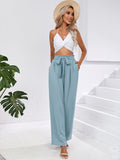 Chiclily Women Wide Leg Pants with Pockets High Waist Loose Belt Flowy Casual Trousers