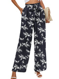 Chiclily Women Wide Leg Pants with Pockets High Waist Loose Belt Flowy Casual Trousers