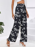 Chiclily Women Wide Leg Pants with Pockets High Waist Loose Belt Flowy Casual Trousers