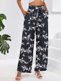 Chiclily Women Wide Leg Pants with Pockets High Waist Loose Belt Flowy Casual Trousers
