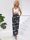 Chiclily Women Wide Leg Pants with Pockets High Waist Loose Belt Flowy Casual Trousers