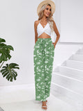 Chiclily Women Wide Leg Pants with Pockets High Waist Loose Belt Flowy Casual Trousers