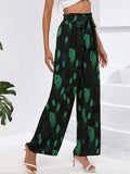 Chiclily Women Wide Leg Pants with Pockets High Waist Loose Belt Flowy Casual Trousers