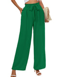 Chiclily Women Wide Leg Pants with Pockets High Waist Loose Belt Flowy Casual Trousers