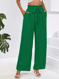 Chiclily Women Wide Leg Pants with Pockets High Waist Loose Belt Flowy Casual Trousers
