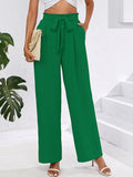 Chiclily Women Wide Leg Pants with Pockets High Waist Loose Belt Flowy Casual Trousers