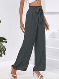 Chiclily Women Wide Leg Pants with Pockets High Waist Loose Belt Flowy Casual Trousers
