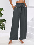 Chiclily Women Wide Leg Pants with Pockets High Waist Loose Belt Flowy Casual Trousers