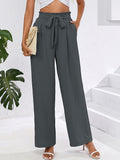 Chiclily Women Wide Leg Pants with Pockets High Waist Loose Belt Flowy Casual Trousers