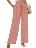Chiclily Women Wide Leg Pants with Pockets High Waist Loose Belt Flowy Casual Trousers