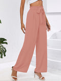 Chiclily Women Wide Leg Pants with Pockets High Waist Loose Belt Flowy Casual Trousers
