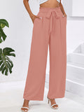 Chiclily Women Wide Leg Pants with Pockets High Waist Loose Belt Flowy Casual Trousers