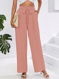 Chiclily Women Wide Leg Pants with Pockets High Waist Loose Belt Flowy Casual Trousers