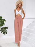 Chiclily Women Wide Leg Pants with Pockets High Waist Loose Belt Flowy Casual Trousers