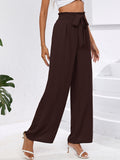 Chiclily Women Wide Leg Pants with Pockets High Waist Loose Belt Flowy Casual Trousers