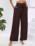 Chiclily Women Wide Leg Pants with Pockets High Waist Loose Belt Flowy Casual Trousers