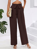 Chiclily Women Wide Leg Pants with Pockets High Waist Loose Belt Flowy Casual Trousers