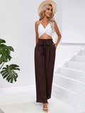 Chiclily Women Wide Leg Pants with Pockets High Waist Loose Belt Flowy Casual Trousers