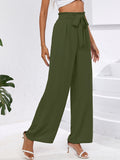 Chiclily Women Wide Leg Pants with Pockets High Waist Loose Belt Flowy Casual Trousers