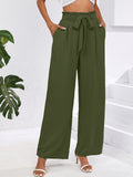 Chiclily Women Wide Leg Pants with Pockets High Waist Loose Belt Flowy Casual Trousers
