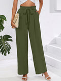 Chiclily Women Wide Leg Pants with Pockets High Waist Loose Belt Flowy Casual Trousers