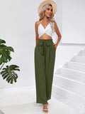 Chiclily Women Wide Leg Pants with Pockets High Waist Loose Belt Flowy Casual Trousers