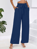 Chiclily Women Wide Leg Pants with Pockets High Waist Loose Belt Flowy Casual Trousers