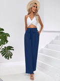 Chiclily Women Wide Leg Pants with Pockets High Waist Loose Belt Flowy Casual Trousers