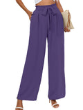 Chiclily Women Wide Leg Pants with Pockets High Waist Loose Belt Flowy Casual Trousers