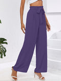 Chiclily Women Wide Leg Pants with Pockets High Waist Loose Belt Flowy Casual Trousers