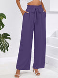 Chiclily Women Wide Leg Pants with Pockets High Waist Loose Belt Flowy Casual Trousers