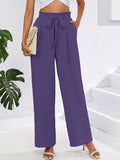 Chiclily Women Wide Leg Pants with Pockets High Waist Loose Belt Flowy Casual Trousers