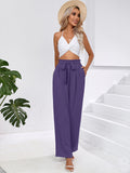 Chiclily Women Wide Leg Pants with Pockets High Waist Loose Belt Flowy Casual Trousers