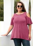 Neck Top Loose Blouse Shirts，Purple Red