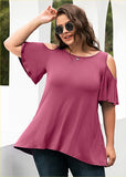 Neck Top Loose Blouse Shirts，Purple Red