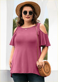 Neck Top Loose Blouse Shirts，Purple Red