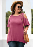 Neck Top Loose Blouse Shirts，Purple Red