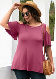 Neck Top Loose Blouse Shirts，Purple Red