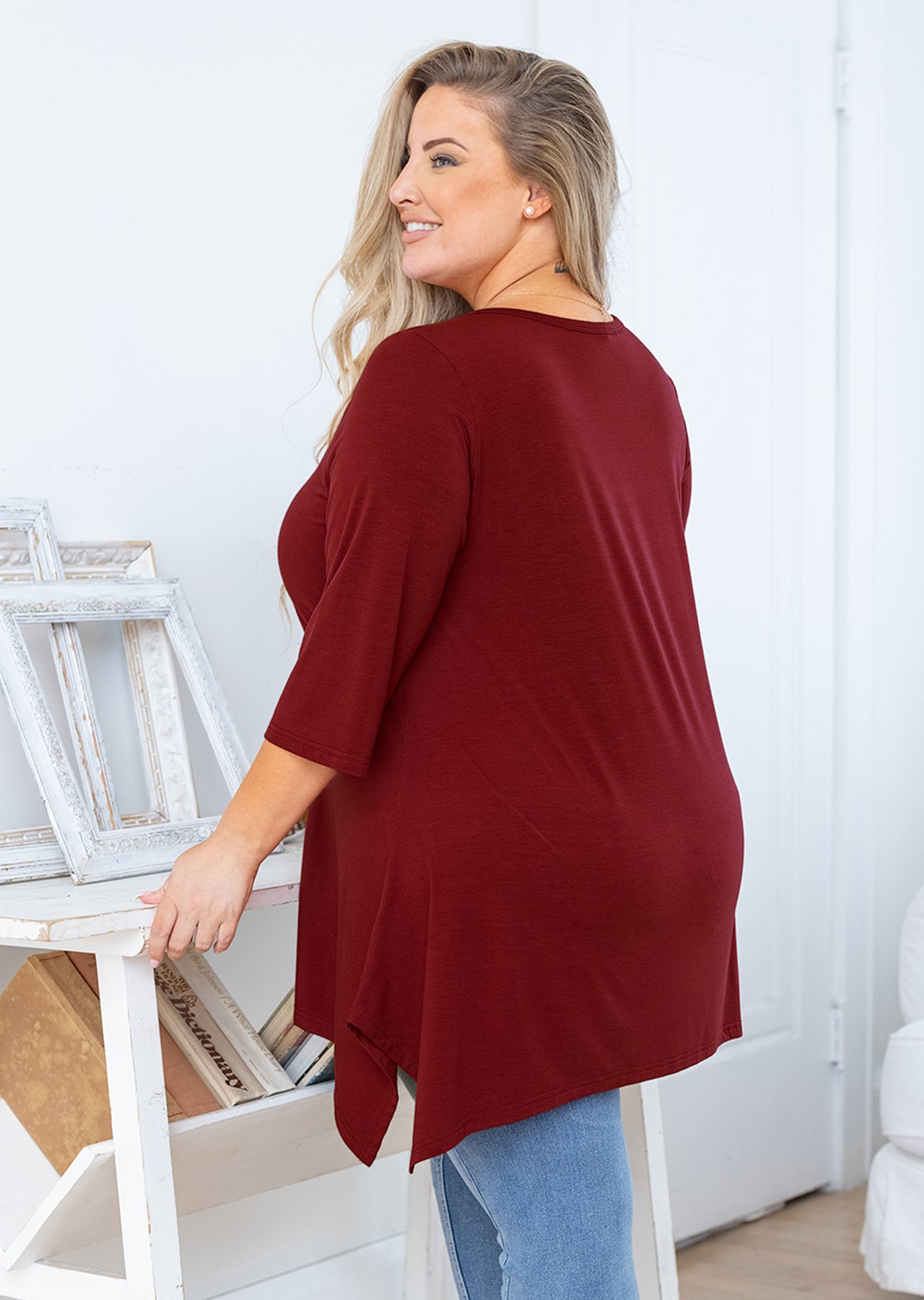 SHOWMALL Plus Size Tops for Women Short Sleeve Burgundy 5X Tunic Shirt  Summer Clothing Loose Fitting Clothes
