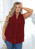 Sleeveless V Neck Lapel Blouses