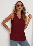 Women's Summer Casual Lace Trim Embroidered Hollow Out Full Liner V Neck Tank Tops