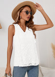 Women's Summer Casual Lace Trim Embroidered Hollow Out Full Liner V Neck Tank Tops