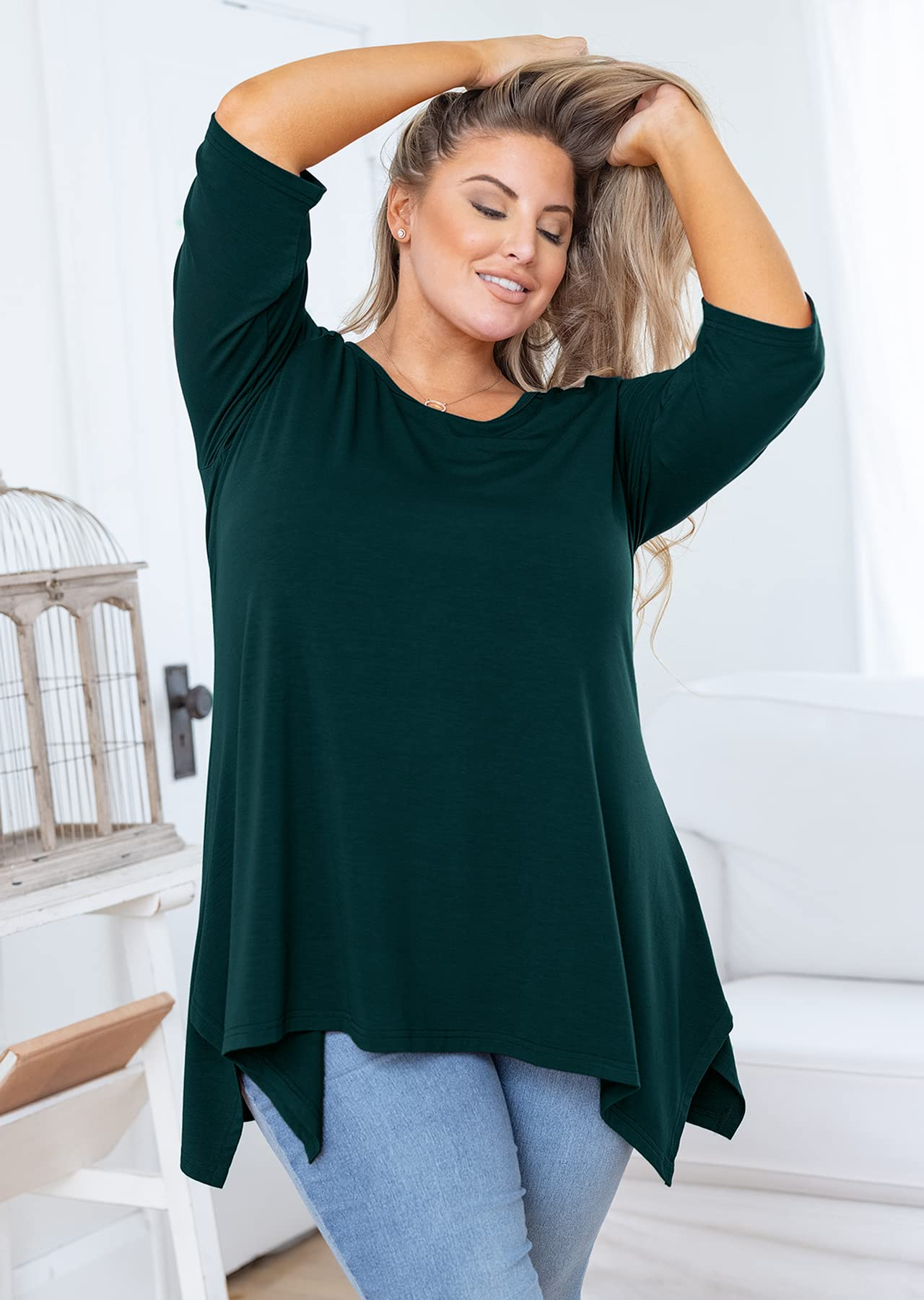 SHOWMALL Women's Plus Size 3/4 Sleeve Swing Tunic Top – auslook